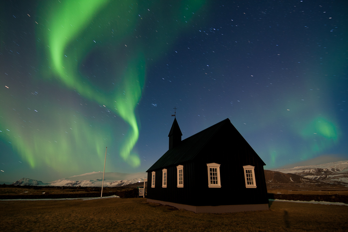 <strong>Noorderlicht bij Budir</strong> - Snaefelsness, IJsland
